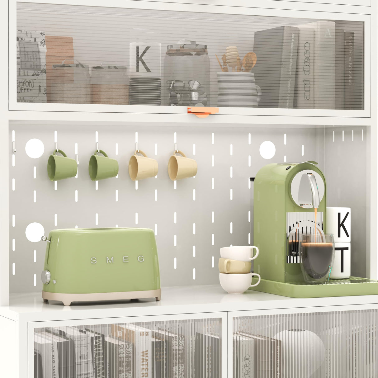 Nobilsteel 73‘’ Tall Kitchen Metal Pantry Cabinet, Pantry Storage Cabinet with Microwave Shelf and Door, Anti-Tip Design Hutch for Kitchen, Dining Room, Living Room Nobilsteel