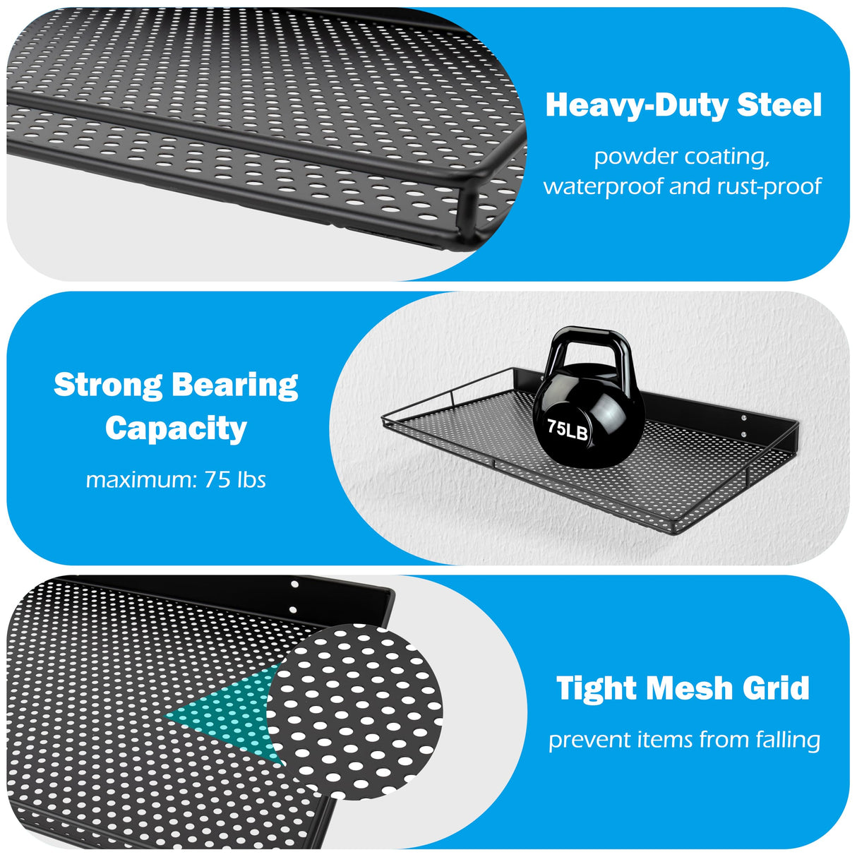 RedCall Heavy-Duty Wall Shelf, 2 Pack Garage Shelf, 23.5" x 12" Large Wall Mounted Shelves for Garage, Laundry Room, Closet, Holds Up to 75 Lbs RedCall