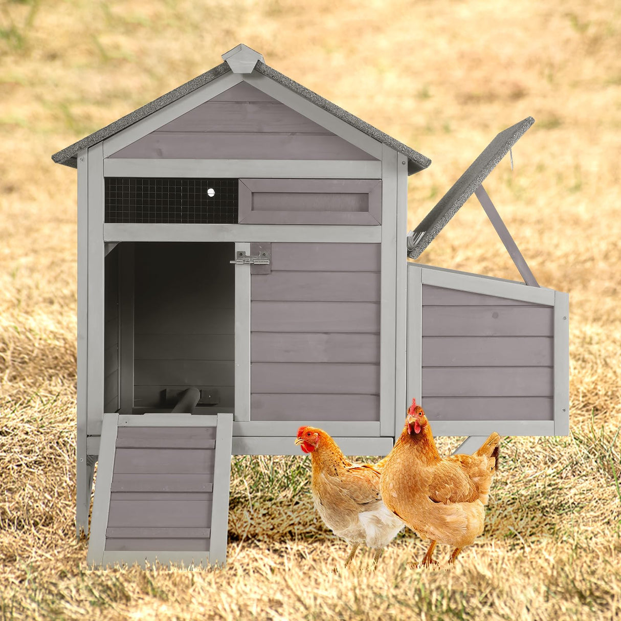 AIVITUVIN Chicken Coop for 2 Chickens Home Ues Outdoor Small Wooden Chicken House with Expandable Run for Poultry Duck Coop Pull Out Tray Quail Cage,Hen Habitat Aivituvin