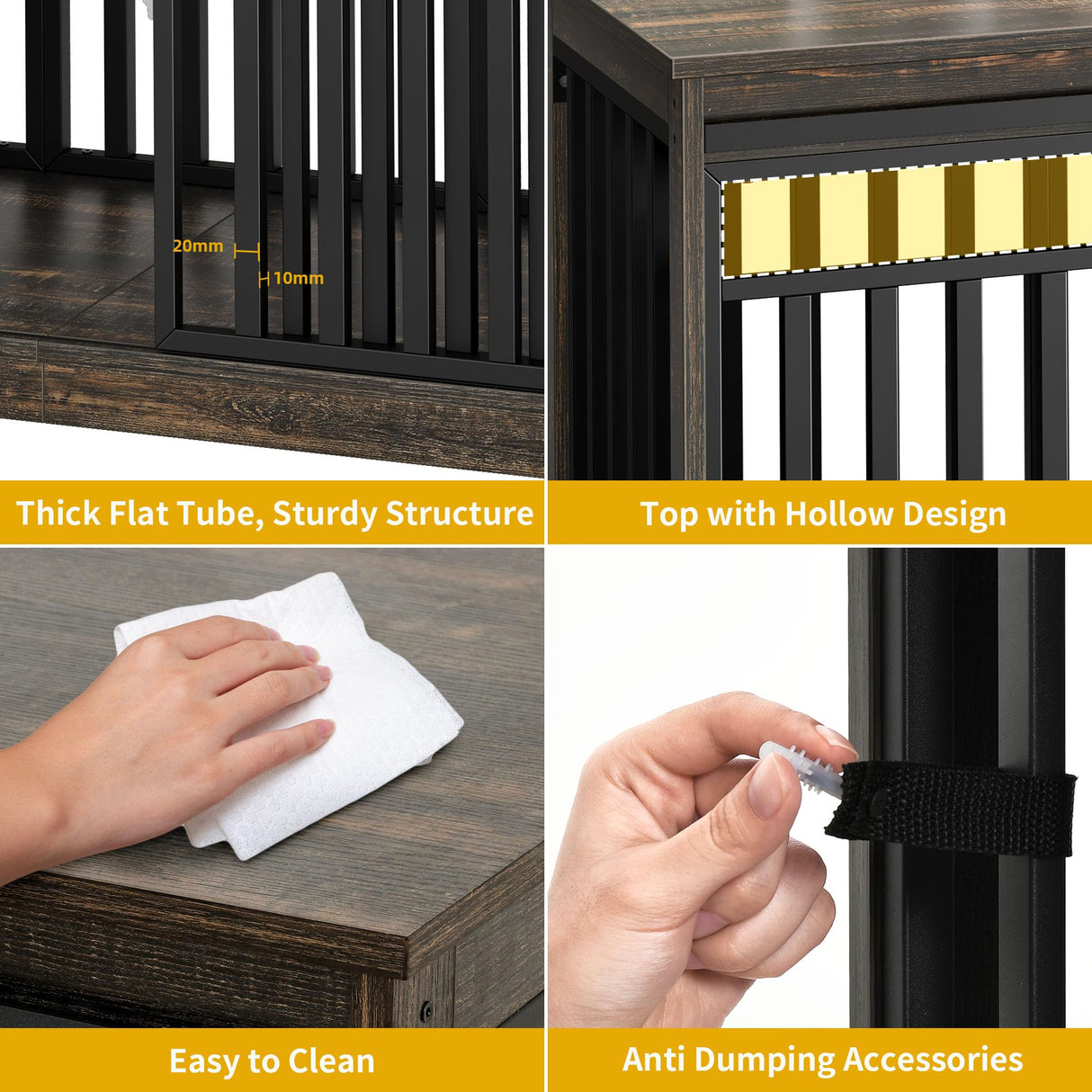 DWVO 55" Extra Large Dog Crate Furniture, Heavy Duty Metal Dog Kennel TV Stand with Sliding Door, Wooden Dog Cage Table with Dog Bowl for Extra Large Medium Dogs or 2 Small Dogs Black Oak DWVO