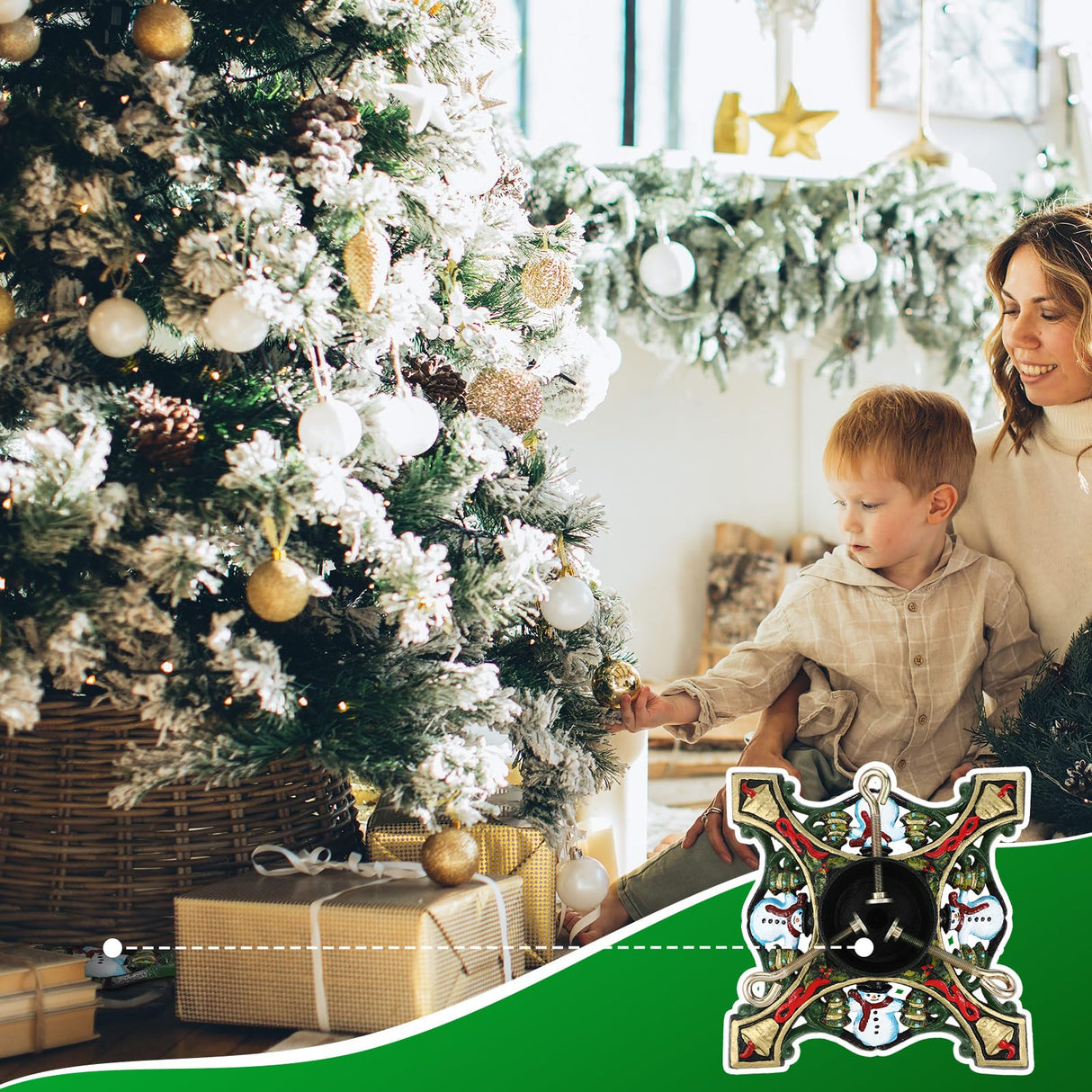 Gisafai Christmas Tree Stand 9.4 x 3.5 Inches/ 240 x 90 mm Green Tree Base Stand with Water Reservoir Snowman Christmas Tree Holder Base for Real Trees Xmas Gisafai