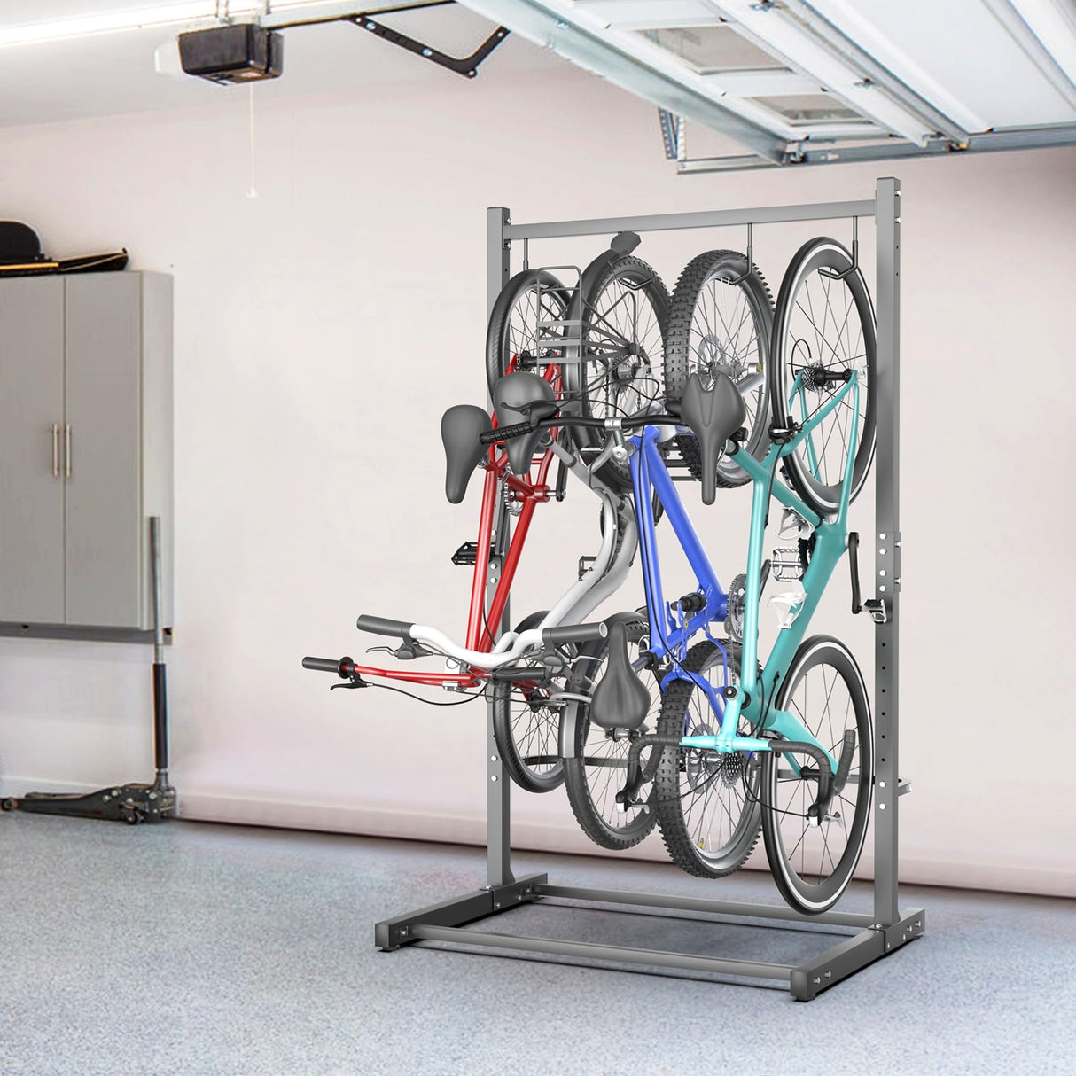 TORACK Garage Freestanding Hanging Bike Stand for Garage, Heavy Duty 4 Bikes Vertical Bike Storage Stand Floor Bike Storage Rack TORACK