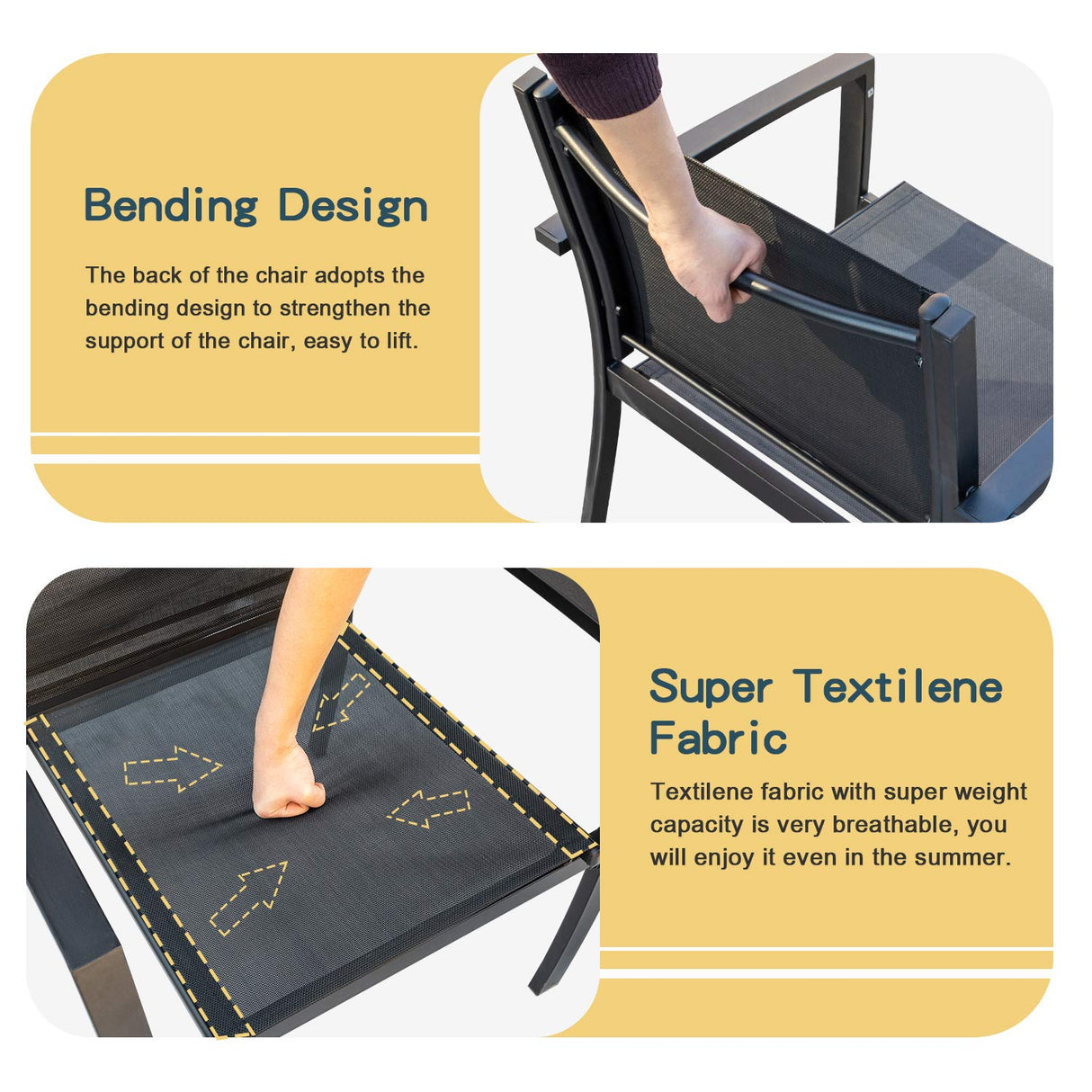 Homall 3 Pieces Furniture Outdoor Patio Conversation Bistro Set Modern Porch Lawn Chairs with Coffee Table for Home and Balcony, 1, Black Homall