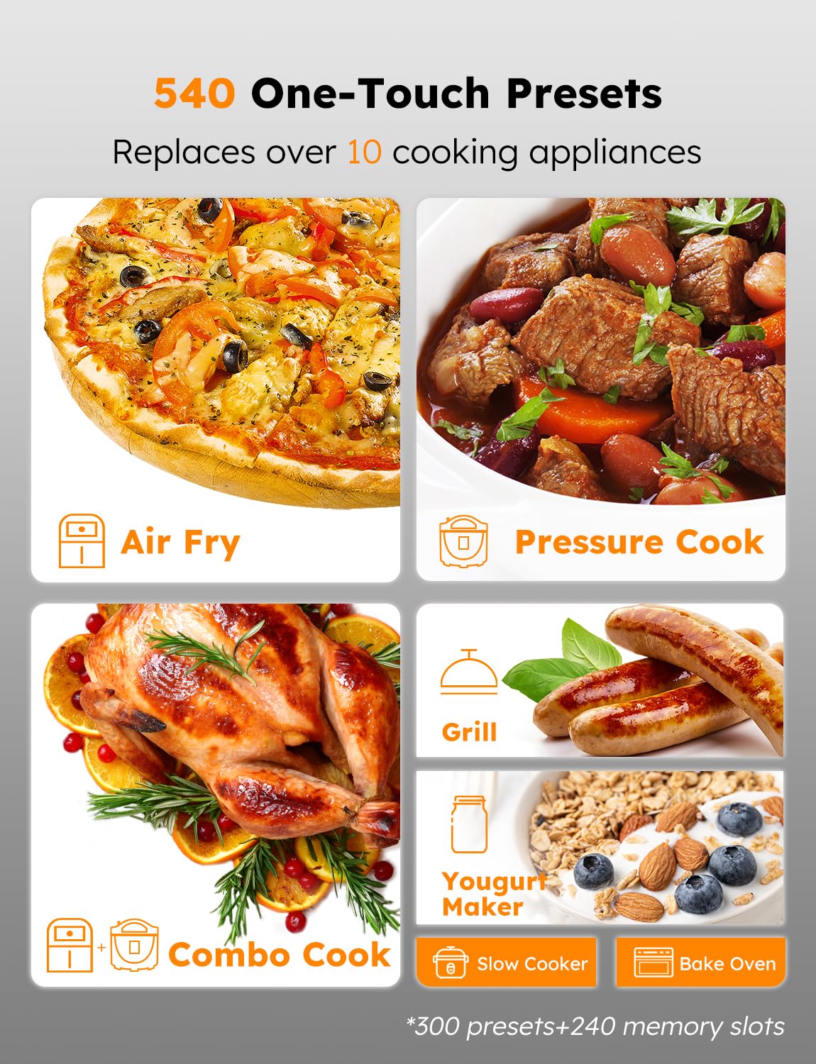 Nuwave Duet Air Fryer, Electric Pressure Cooker & Grill Combo, 540 IN 1 Multicooker with 2 Removable Lids, Slow Cook, Sears, Sautés, 18/10 SS Pot, Sure-Lock Safety Tech & 9 Deluxe Accessories Nuwave