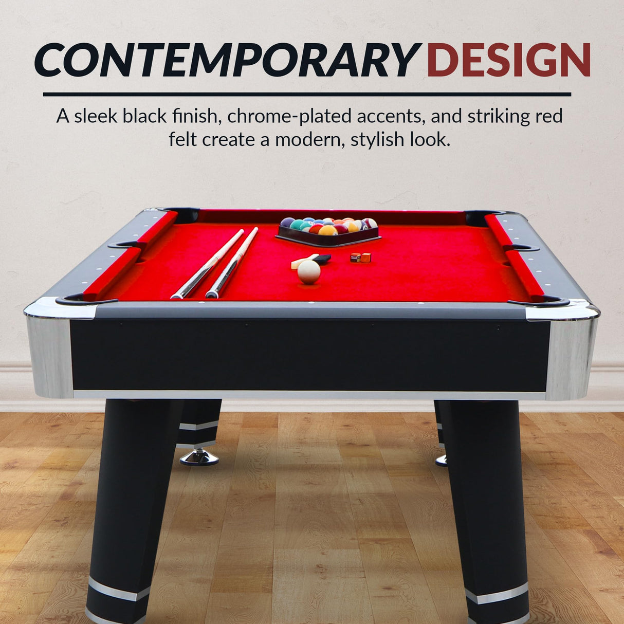 Hathaway Jupiter 7 Ft Heavy Duty Pool Table – Includes Cue Sticks, Billiard Balls, Brush – Modern Look for Family Billiards Games Room – Red Felt with Black Finish Hathaway