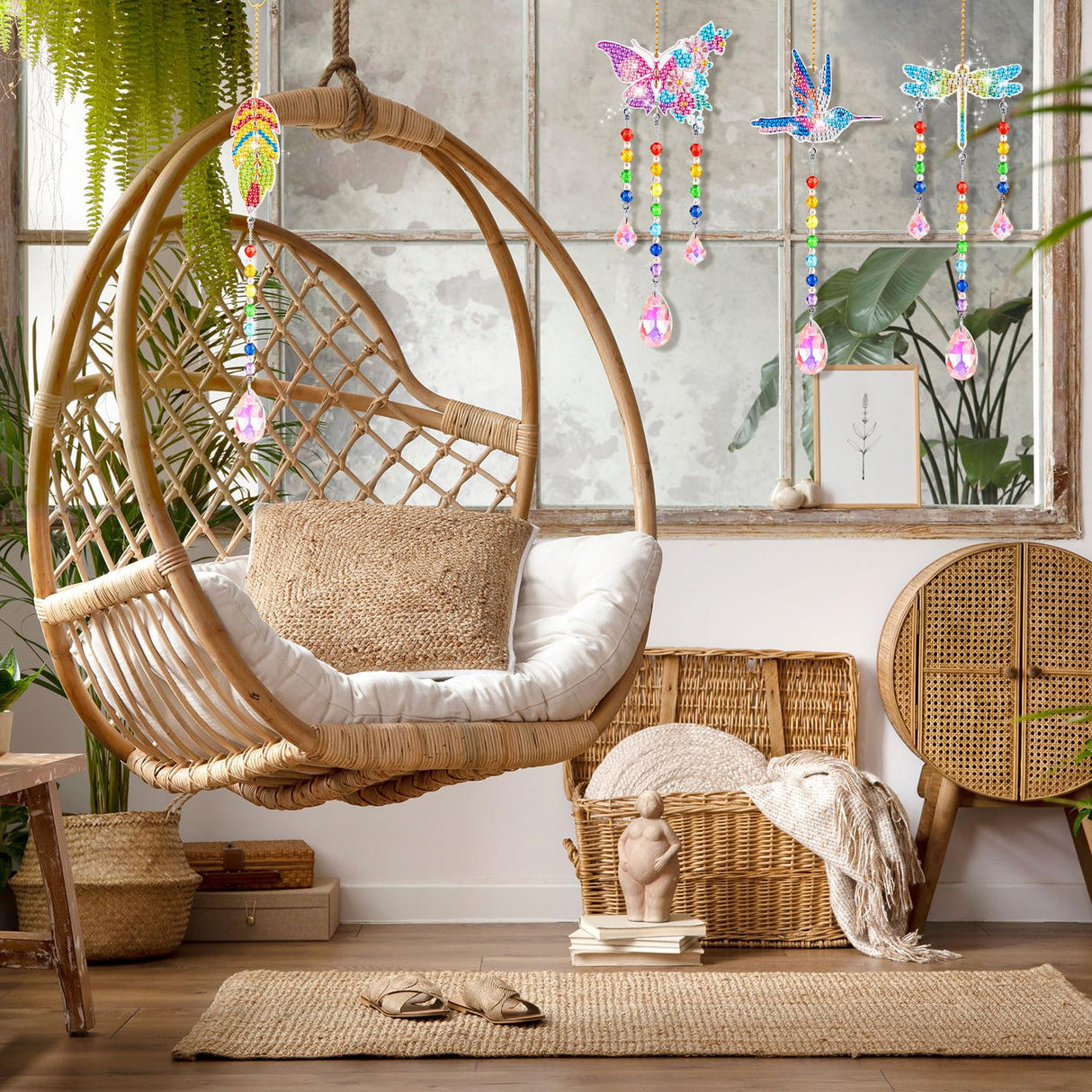 Thyle 9 Pcs Diamonds Painting Suncatcher Kit Wind Chimes DIY Diamond Kits Diamond Art Sun Catchers for Adults DIY Crafts Garden Home Decor Crystal Hanging Ornaments, 9 Styles Thyle