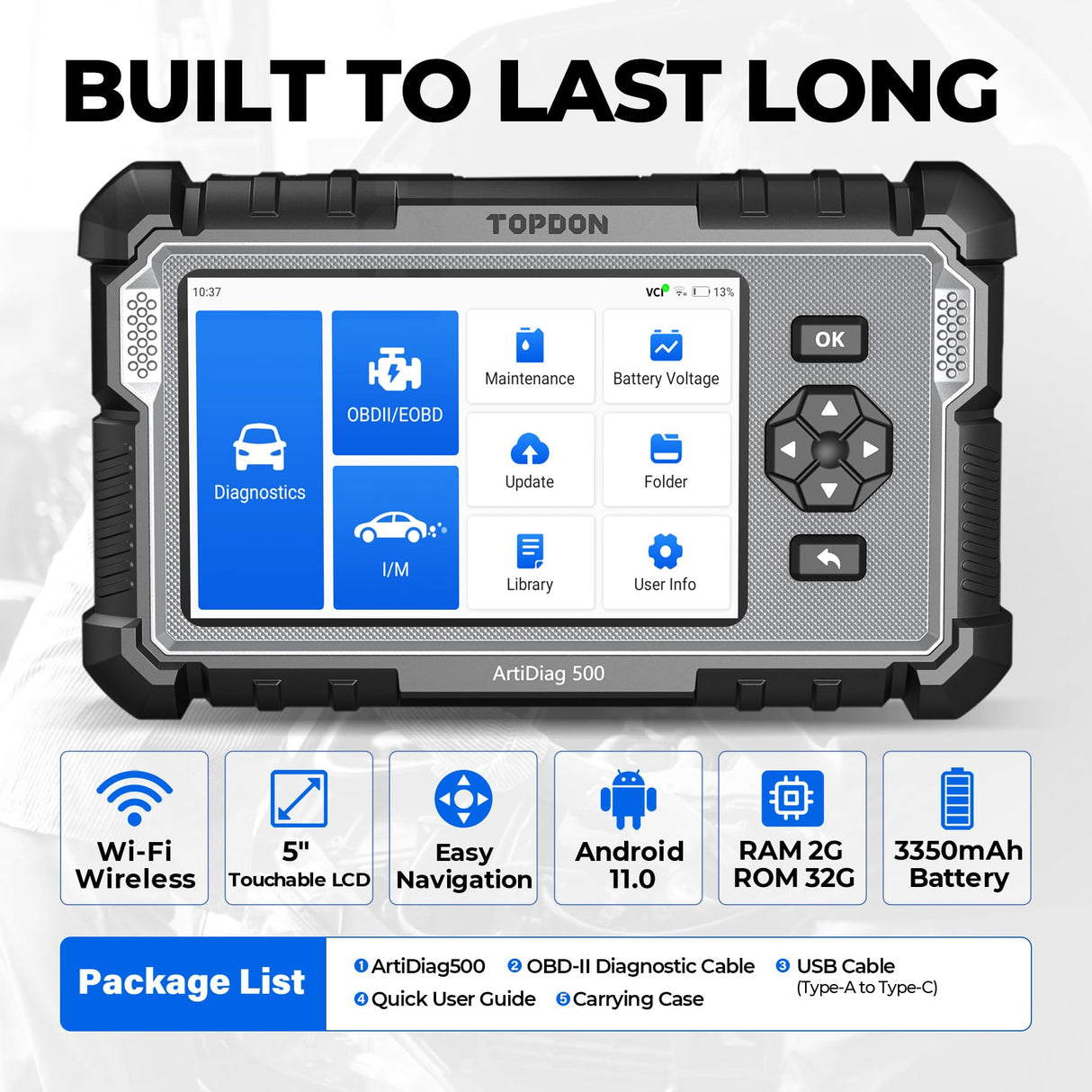 OBD2 Scanner TOPDON AD500, Oil SAS Throttle TPMS BMS EPB Reset, Engine ABS SRS Transmission, Diagnostic Scan Tool, AutoVIN, Car Check Engine Code Reader with Battery Test, Lifetime Wi-Fi Free Update TOPDON