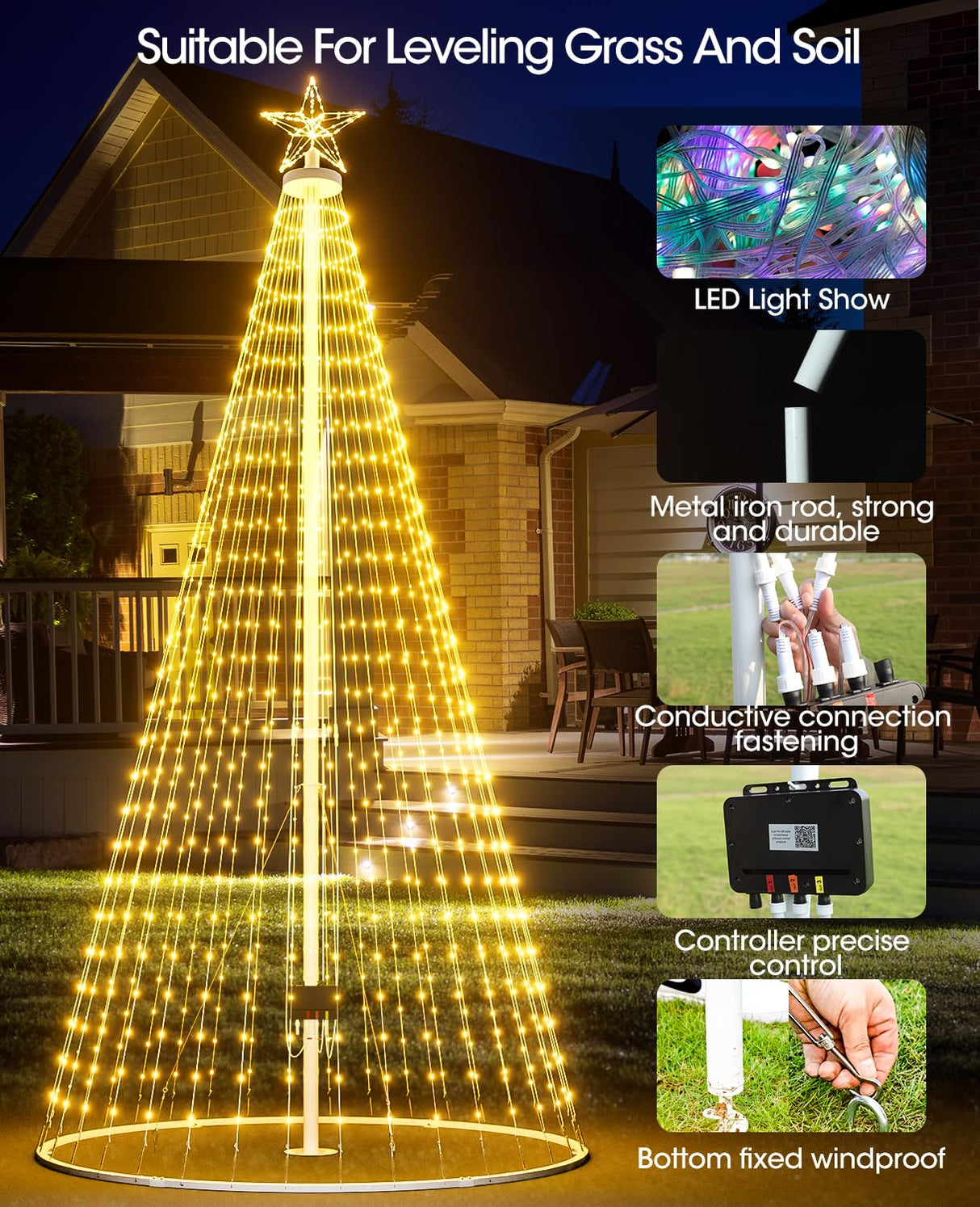 Esfos Led Outdoor Christmas Tree, 16 ft Prelit Christmas Tree, Smart Outside Christmas Tree Light Show App Control with 1008 LED Lights Color Changing Sync APP & Remote Control Christmas Tree Lighting Esfos