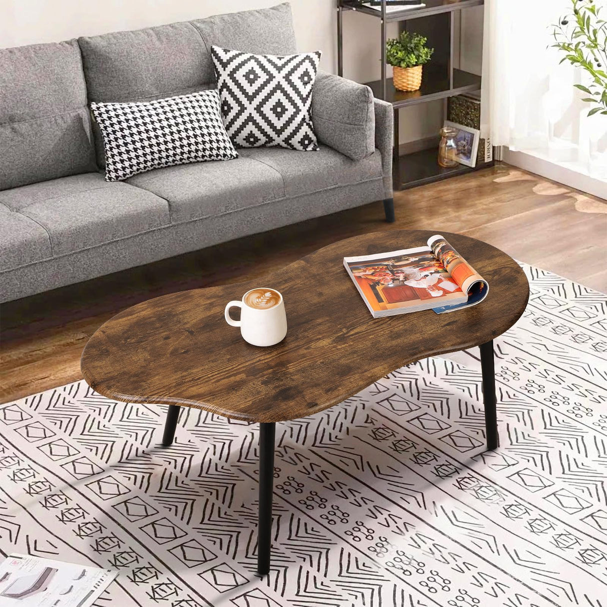 FEUFOAM Small Coffee Table Cloud Shape Coffee Table Industrial Coffee Tables Wood Irregular Center Floor Tables Mid Century Style Decorative Furniture for Living Room Small Spaces Office