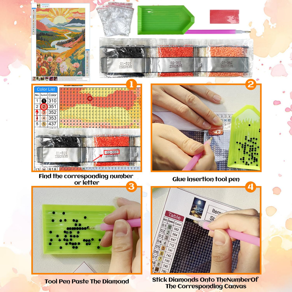 NPCSWXQ Diamond Painting Landscape,5D Diamond Painting Kits for Adults Beginners, DIY Full Drill Diamond Painting Sunrise Mountains and Rivers Painting for Home Wall Bedroom Decor Gifts 12x16Inch NPCSWXQ