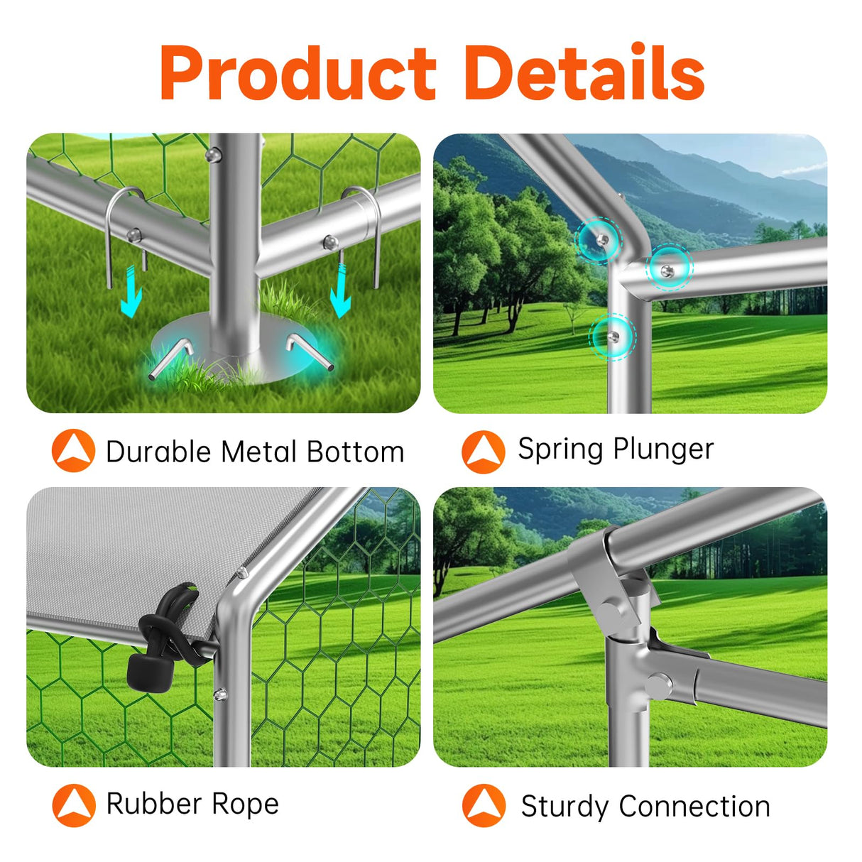 Chicken Coop Large Metal Chicken Run Poultry Cage with Water-Resident and Anti-UV Cover for Duck Rabbit House Outdoor Walk-in Chicken Pen for Yard, Spire Roof(10’ W x 13.2’ L x 6.4’ H) HIWOKK