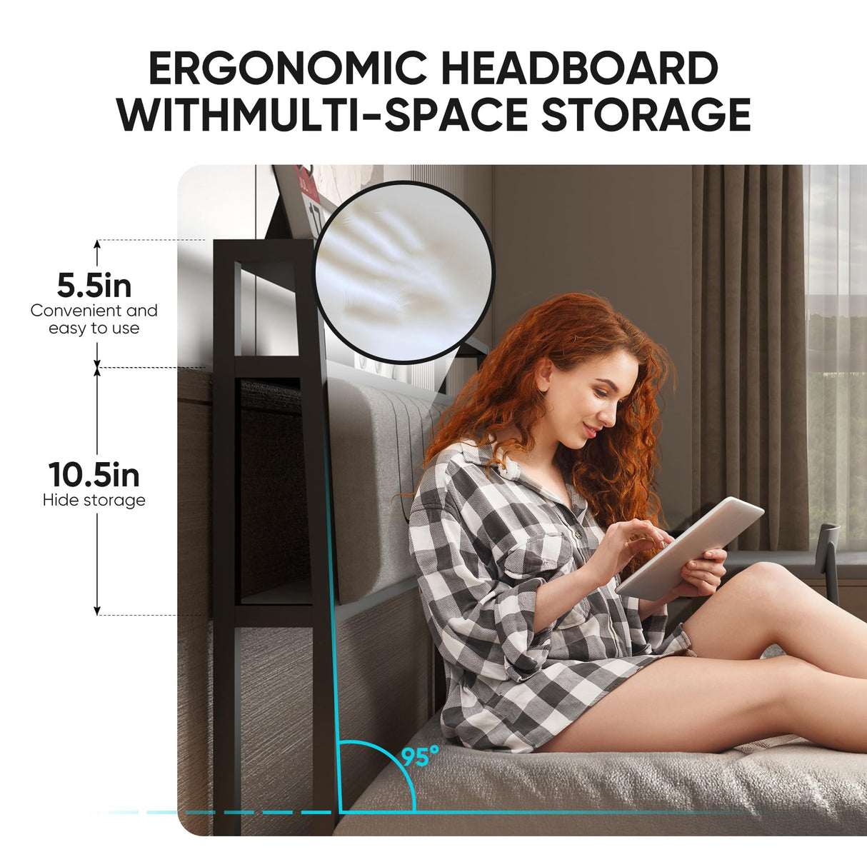 Full size bed frame with led lights, Metal Platform Frame Upholstered Headboard, Charging Station, Storage Shelves, Heavy Duty Metal Slats, No Box Spring Needed, Noise Free, Easy Assembly, Black Natekelly