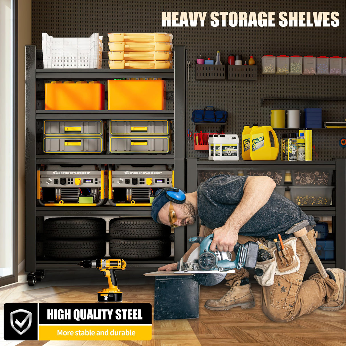 SFTORMAS 72" H Garage Shelving with Wheels Heavy Duty Storage Shelves Adjustable 5 Tier Metal Shelves for Garage Warehouse Basement Industrial Utility Racks,Black,72" HX35 WX15.75 D SFTORMAS