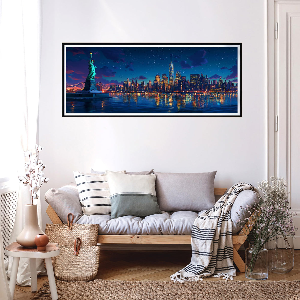 Reofrey Large Diamond Art Kits for Adults New York City, 30x80cm/12x31.5inch Full Drill Round Rhinestone Big Diamond Painting Kit Landscape, Cross Stitch Embroidery Canvas for Crafts Home Wall Decor Reofrey