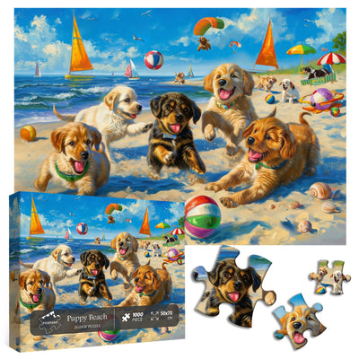 Funny Dog Puzzles for Adults 1000 Pieces and up, PICKFORU Beach Puzzle Collection Cute Dog, Puppy Animal Puzzle as Home Decor