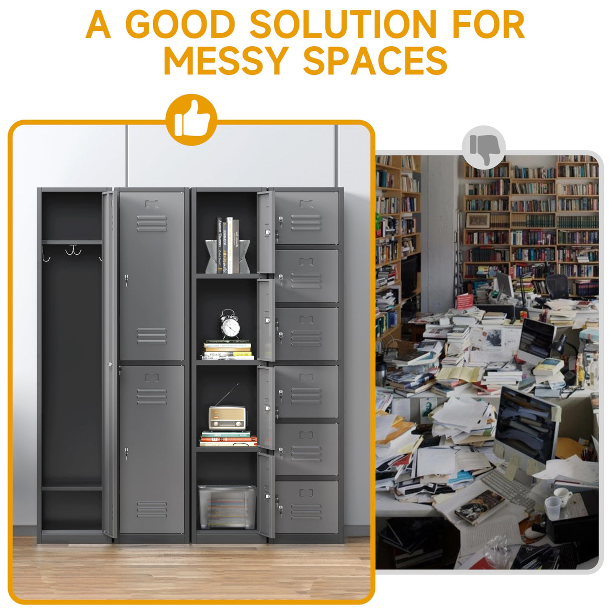 71'' Metal Locker with Keys for School,Gym,3 Tier Steel Office Storage Locker with Hook,Tall Cabinet for Employees (Black&Gray, 1-Door) Firstsky