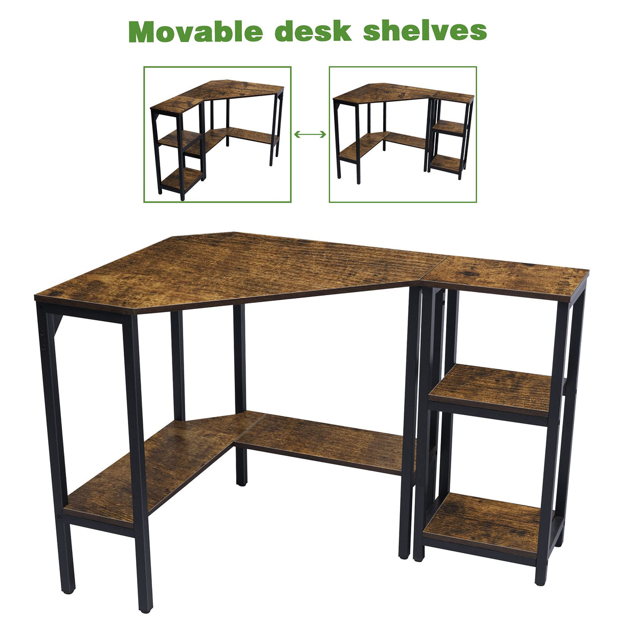 LAVIEVERT Corner Desk, Triangle Computer Desk with Storage Shelves, Laptop PC Table Writing Study Table Workstation for Home & Office - Rustic Brown LAVIEVERT