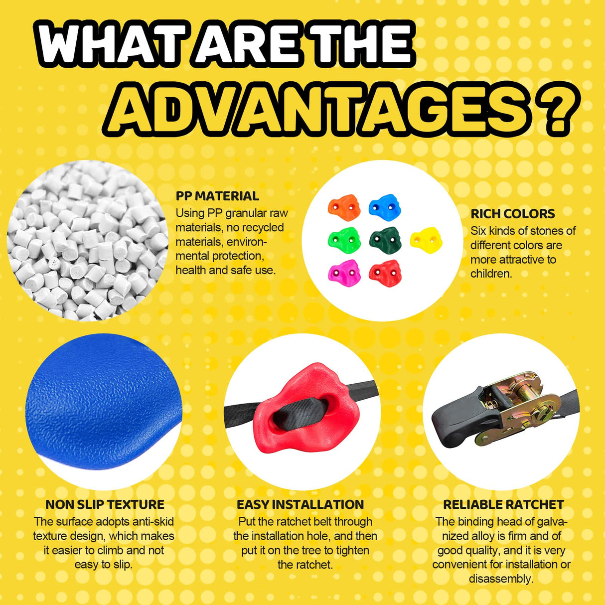 Just.smile Climbing Hold for Kids Outdoor-Ninja Tree Climbing Rocks 15 Pcs with 6 Ratchets-Climbing Grip Kits for Ninja Warrior Obstacle Course Just.smile