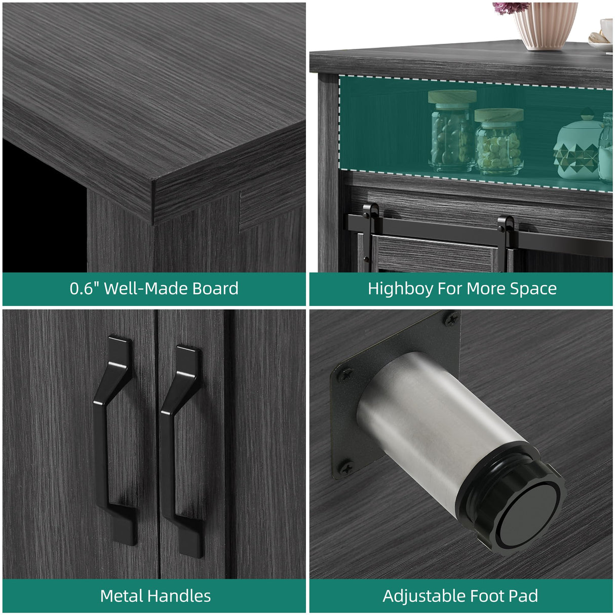 YITAHOME Farmhouse Sideboard Buffet Cabinet, 63" Farmhouse Storage Cabinet with Sliding Barn Doors and Visual Grid Doors, Coffee Bar Cabinet for Kitchen & Living Room, Dark Grey YITAHOME