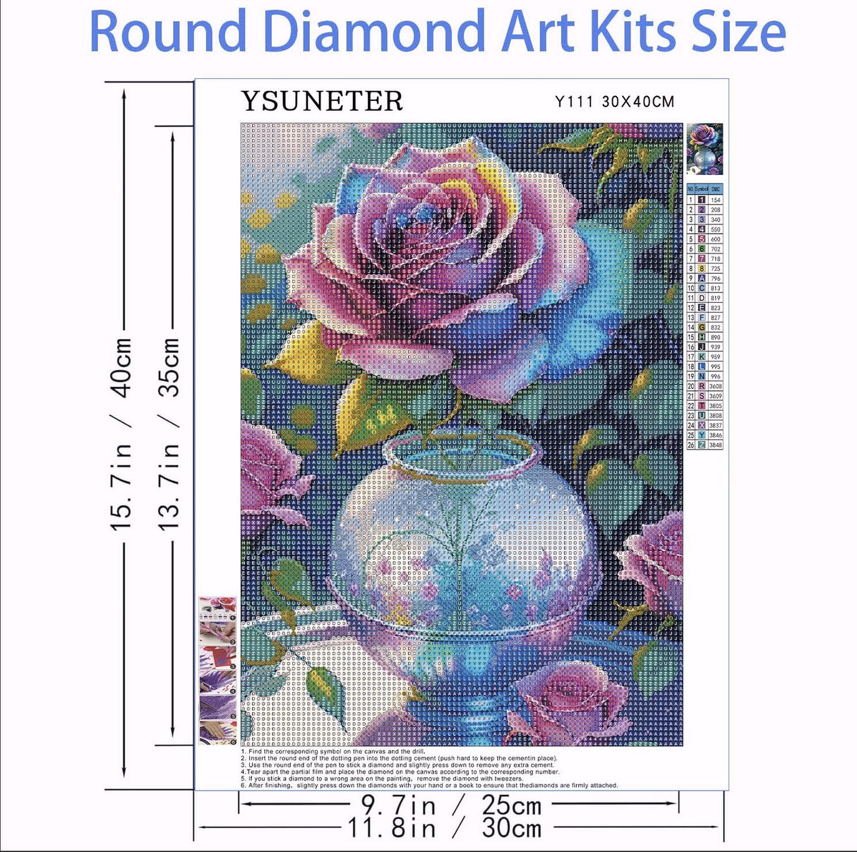 YSUNETER Rose Diamond Art Kits for Adults, Round Full Drill Diamond Painting Kits for Beginners Gem Art Painting Kits, DIY 5D Diamond Dots Painting with Diamond Arts and Crafts Decor YSUNETER