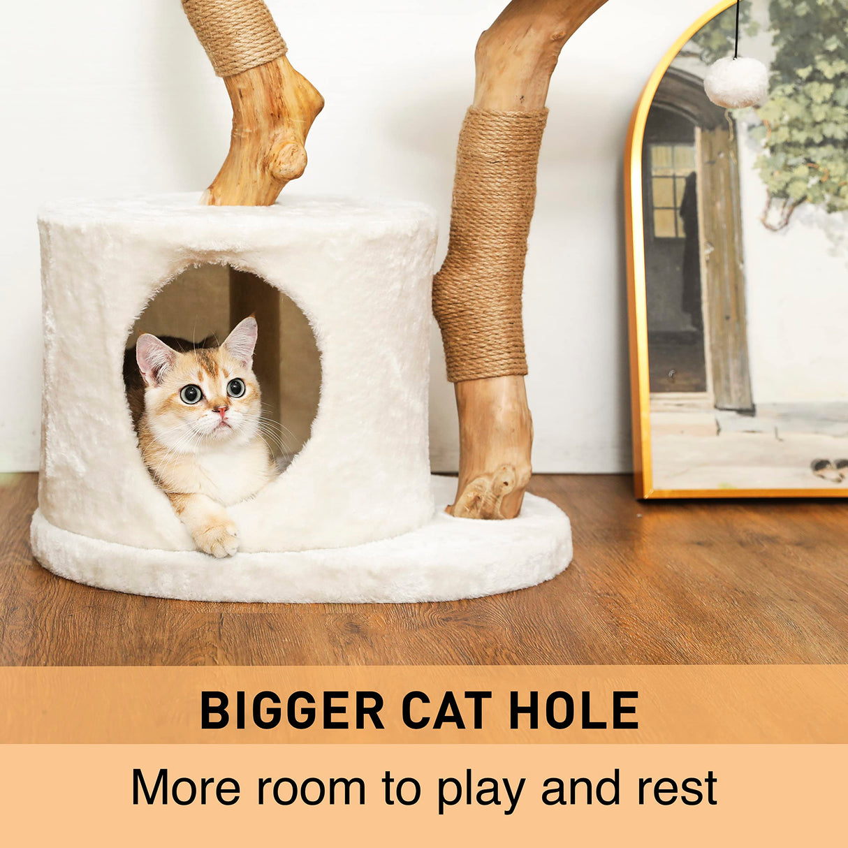 KONELCARE Modern Cat Tree for Indoor Small Cats - Real Wood Cat Tower with Scratch Post, Hiding Enclosure - Unique, Boho,White KONELCARE