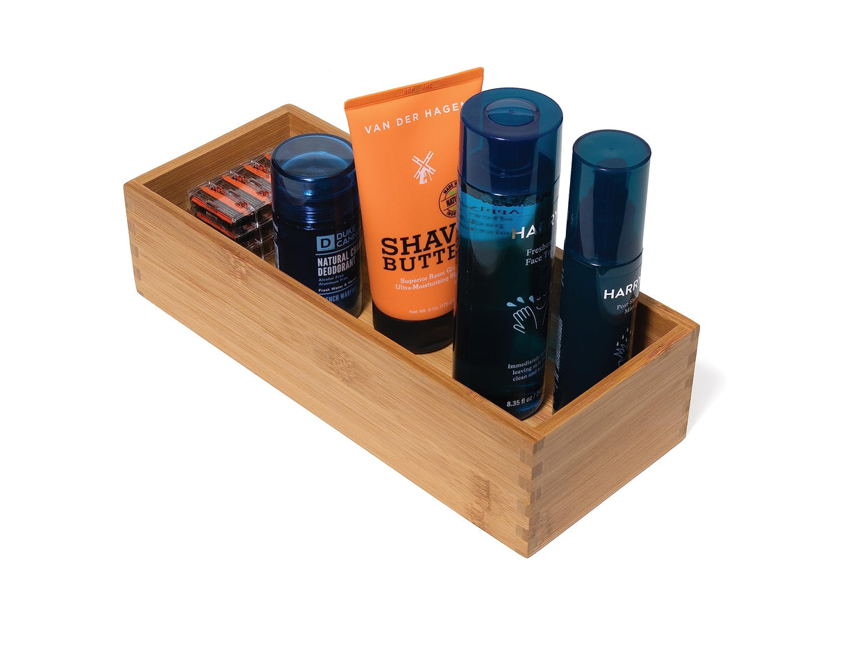 Lipper International Bamboo Wood Utensil Holder Storage Box for Cooking Tools, Makeup, or Office Supplies, 5" x 12" x 3" Lipper International