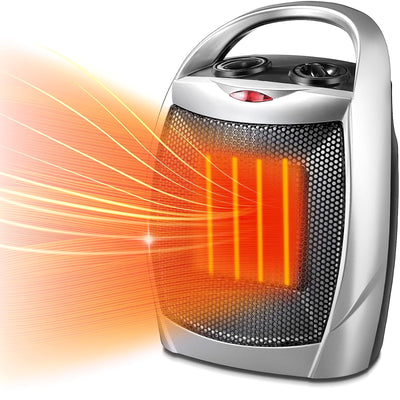 Kismile Small Electric Space Heater,Portable Ceramic Space Heater Fan for Office with Adjustable Thermostat and Overheat Protection ETL Listed for Kitchen, 750W/1500W(Silver)