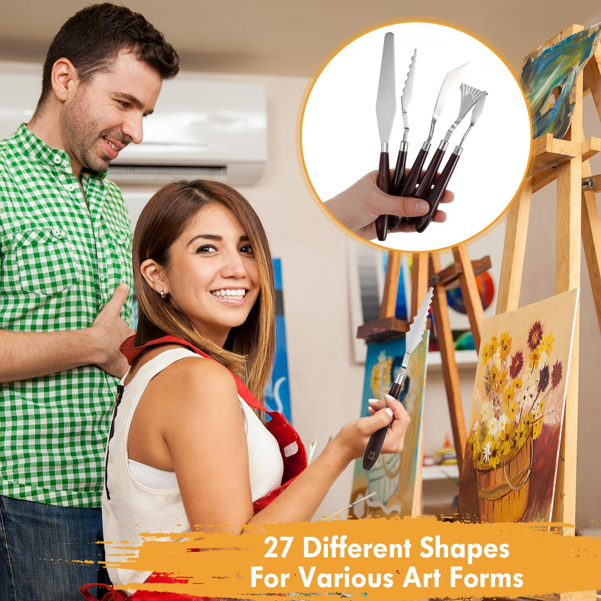 MBAIYO 27 Pcs Palette Knife Set, Stainless Steel Painting Knife Set Wood Handle Palette Knives Paint Spatula Pallet Knives for Acrylic Paint Tools for Canvas Oil Painting Mixing and Texturing MBAIYO