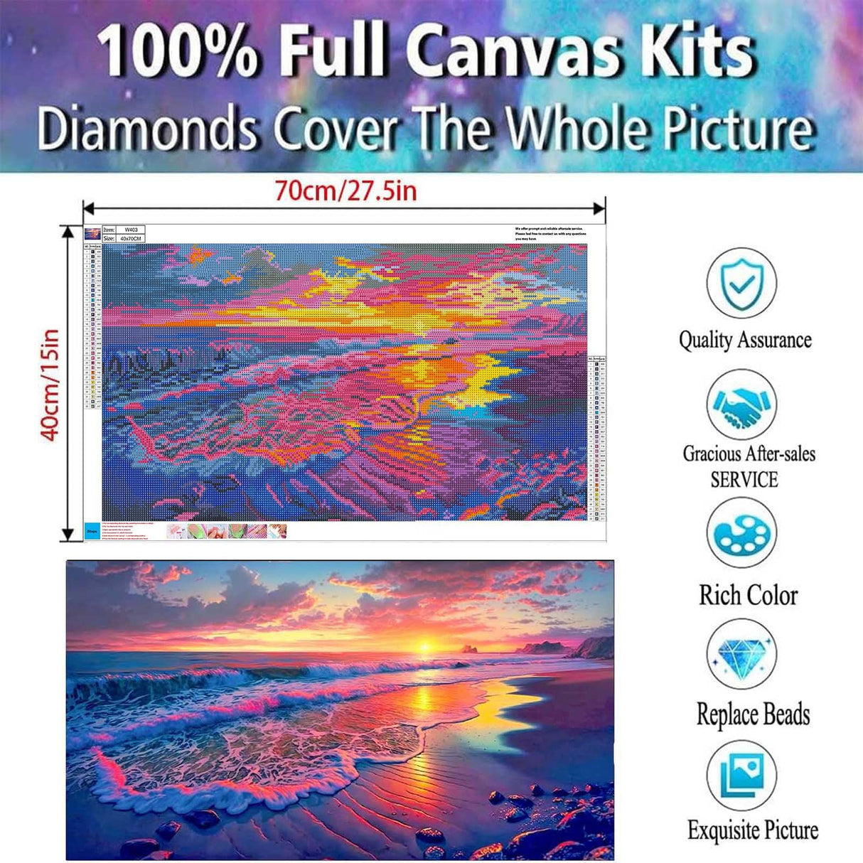 Diamond Painting Kits for Adults,Large Sunset Ocean Beach Diamond Art Painting for Beginners, Diamond Round 5D Full Drill Paint with Diamonds Pictures Gem Art Painting Kits DIY Crafts Kits 28X16in OFRKE