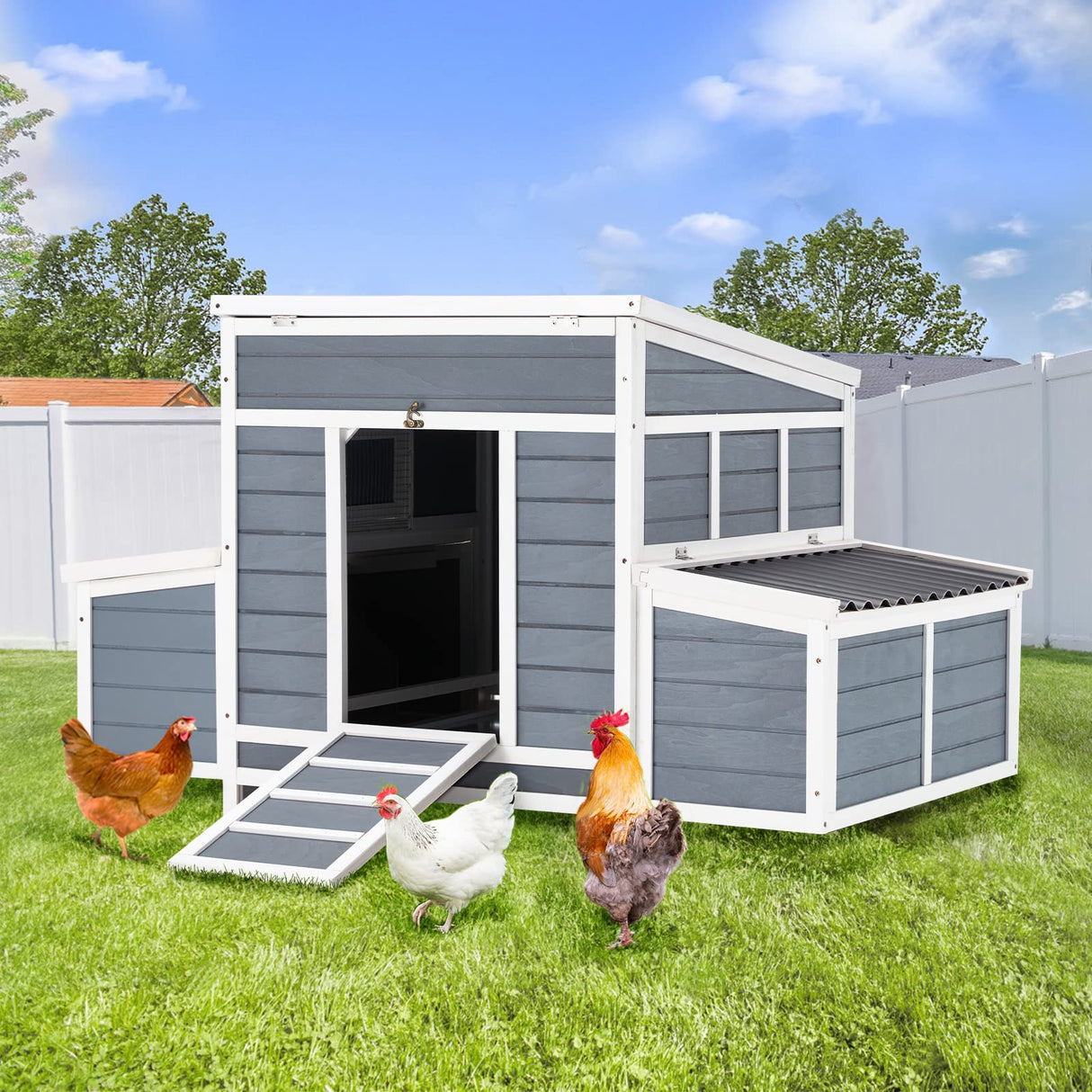 AECOJOY Wooden 56" Chicken Coop with 6 Nesting Boxes, Outdoor Chicken Cage Large Hen House Poultry Hutch AECOJOY