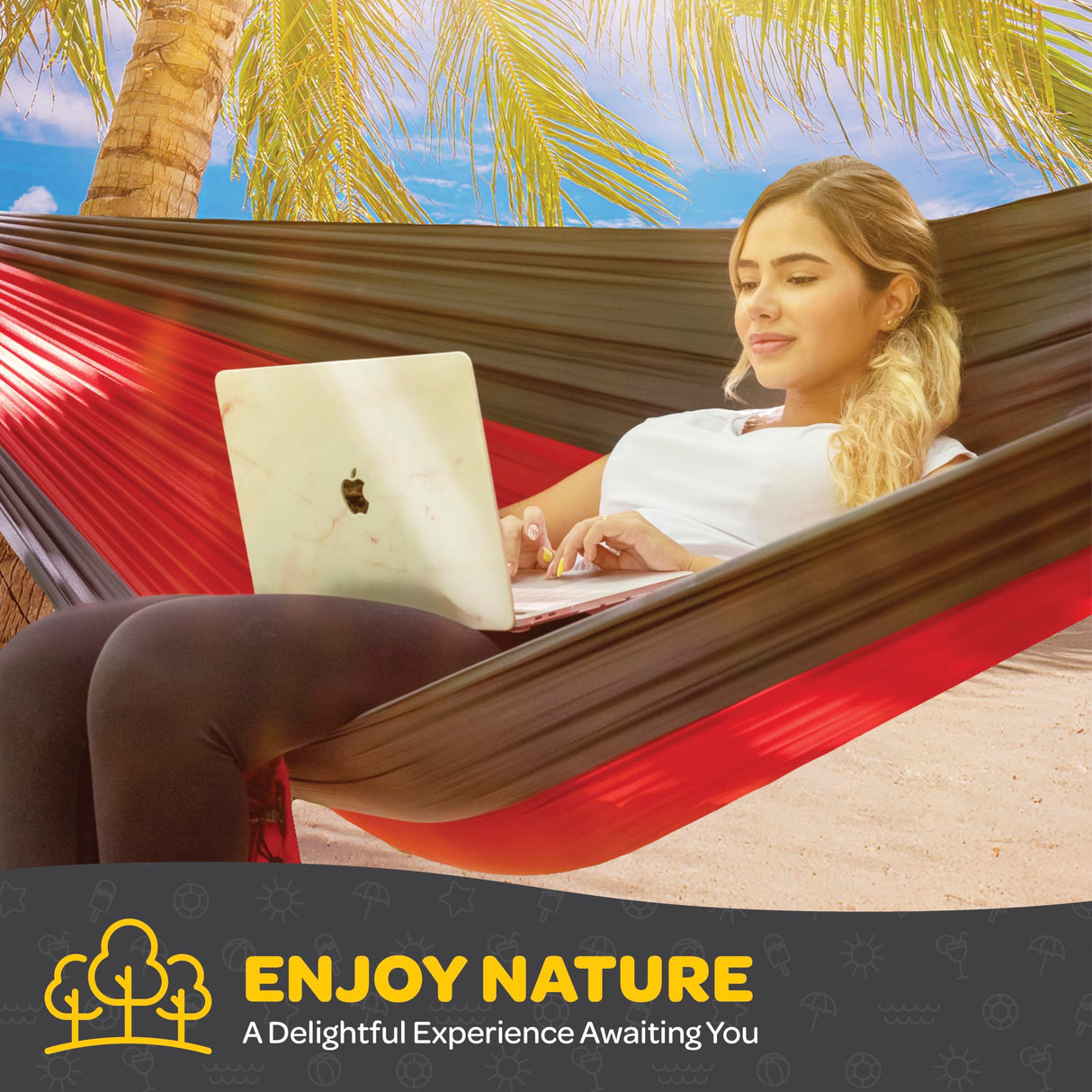 Durable Hammock 400 lb Capacity, Nylon Camping Hammock Chair - Double or Single Sizes w/Tree Straps and Attached Carry Bag - Portable for Travel/Backpacking/Beach/Backyard (Medium, Blue & Light Blue) SEWANTA