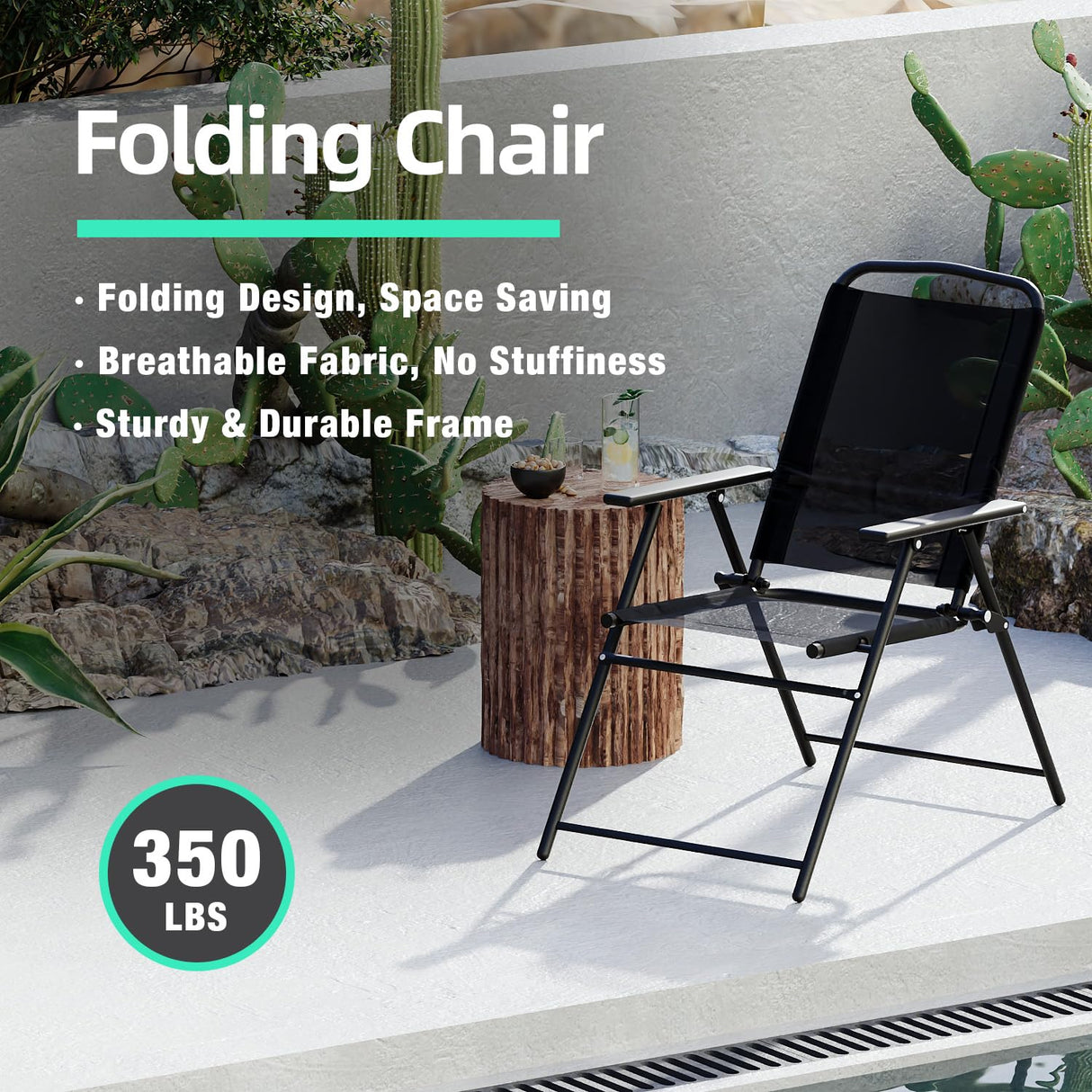 TAVATA 6 Piece Patio Dining Set with Umbrella, Outdoor Furniture Set with 4 Folding Chairs & Portable Metal Garden Table for Lawn, Backyard, Deck, Camping(Black) TAVATA