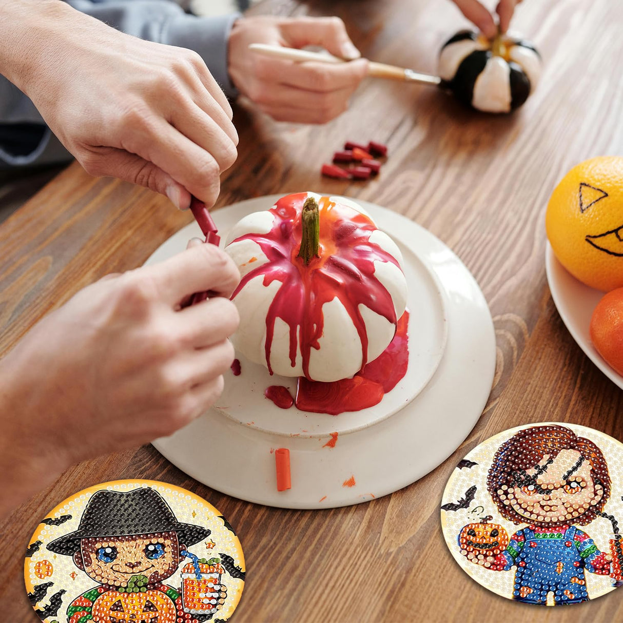 8 Pcs Halloween Diamond Painting Coasters Kits with Holder,DIY Horror Cute Diamond Art Coasters for Adults Beginnners,5D Full Round Drill Gem Painting Craft Art Kits for Supplies Gift 4X4 Inch. MBNTJHT