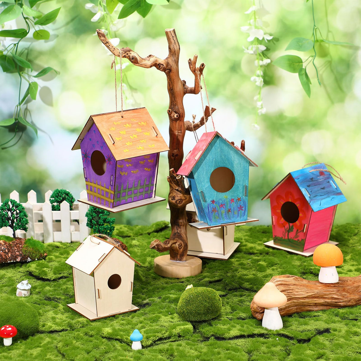 DoubleFill 12 Pcs Bulk 6.3'' Wooden Bird Houses Kits for Kids to Build DIY Unfinished Wood Birdhouses to Paint Wood Arts and Crafts Birthday Gifts for Girls Boys Crafts Class Parties DoubleFill