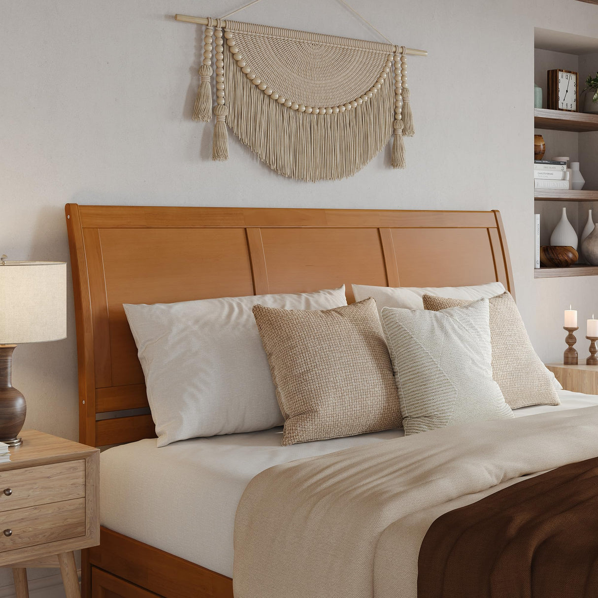 AFI, Andorra King Platform Bed with Panel Footboard & Twin XL Trundle, Light Toffee AFI