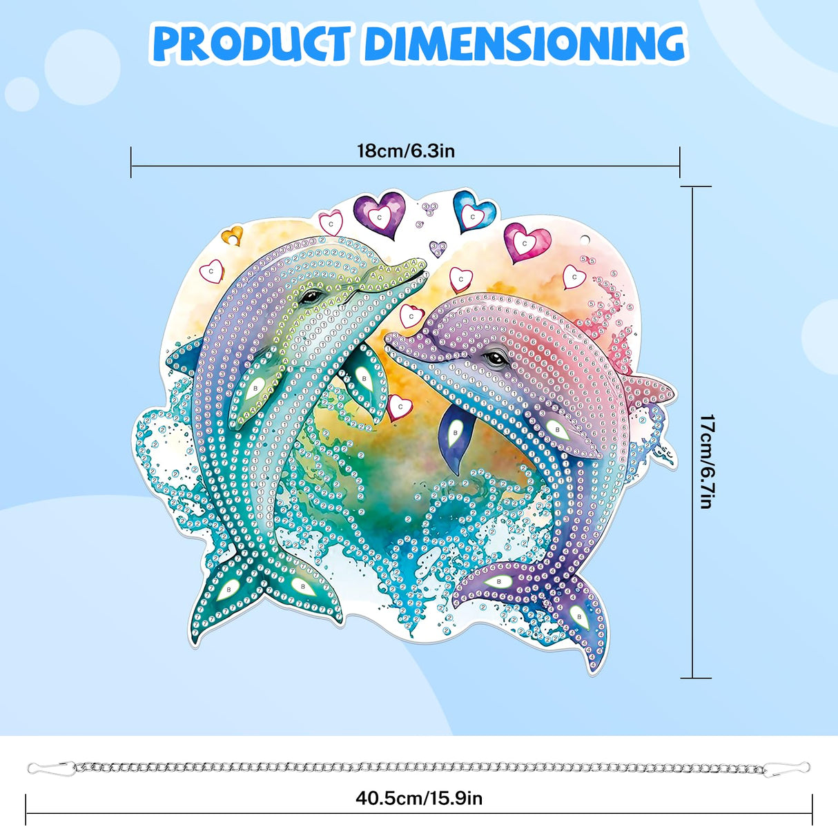 Bowetile Dolphin Diamond Art Hanging Kits for Adults Kids, 5D Special Shape Diamond Painting Animals Kits, Animal Gem Art Suncatchers Painting Pendant Ornament for Home Garden Wall Decor Bowetile