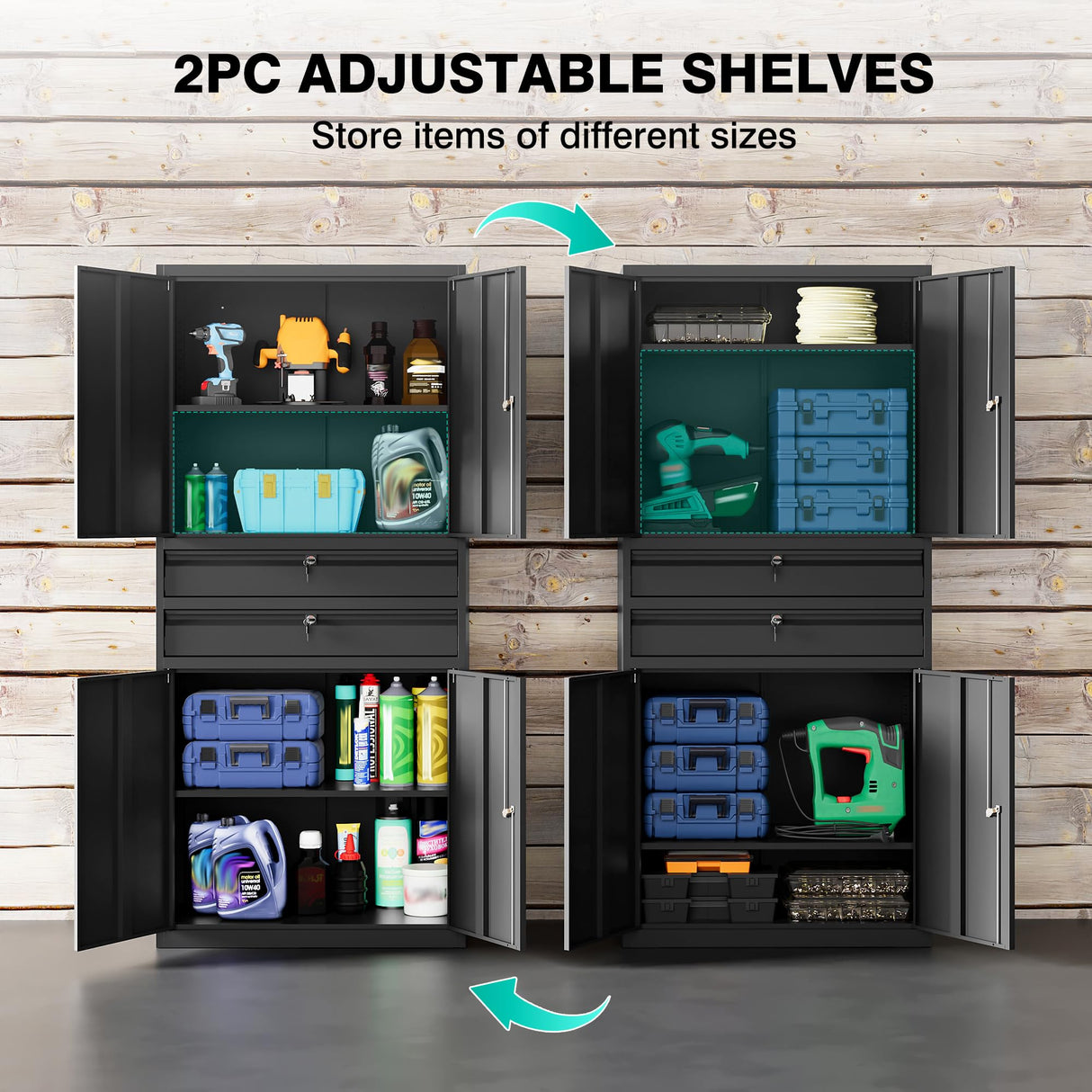 Metal Storage Cabinet with Drawer and Locks,Black Garage Storage Cabinet with Locking Doors and Adjustable Shelves,71" Tall Large Metal Cabinets with Magnetic Door for Home,Office,Garage SISESOL