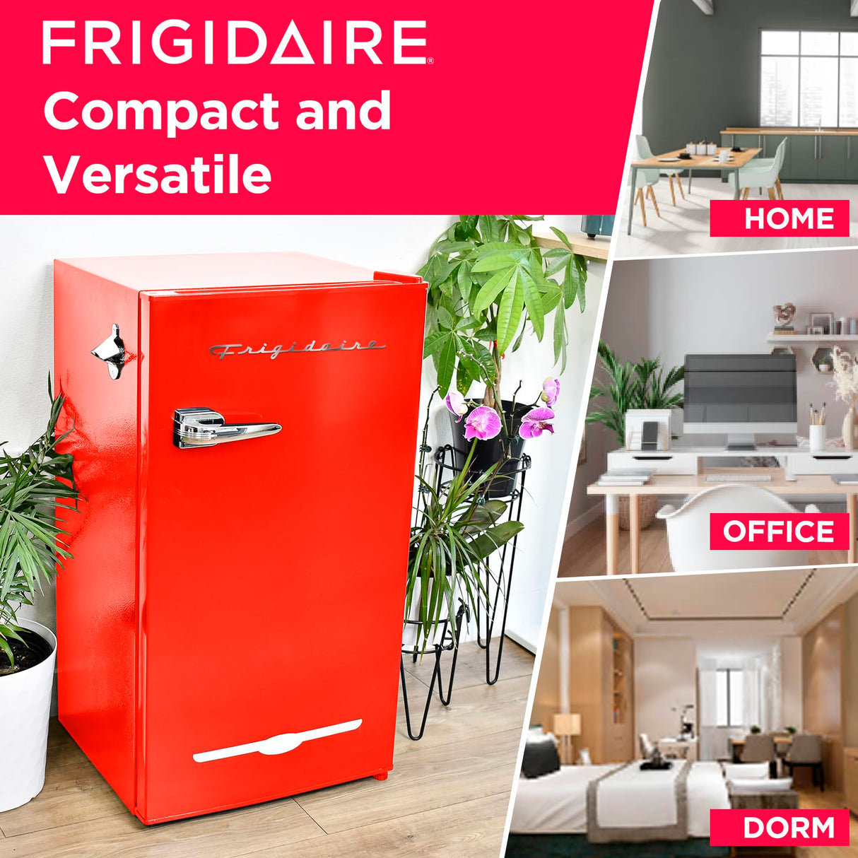 Frigidaire Retro Compact Fridge with Chiller, 3.2 cu ft Countertop Fridge with Built-In Bottle Opener, Compact Refrigerator for Office, Bedroom, Dorm Room or Cabin - 16.5"D x 19"W x 31"H (Red) Frigidaire