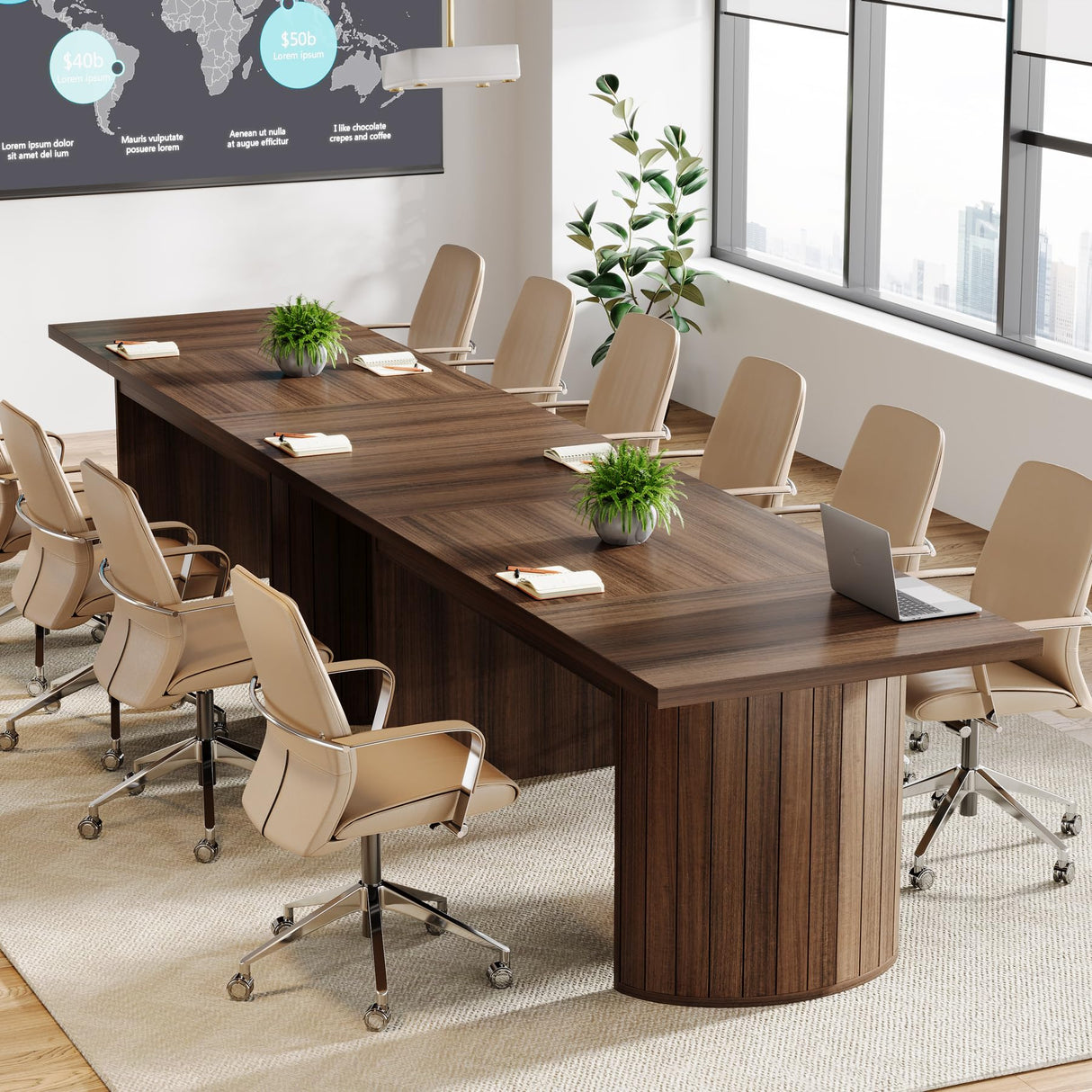 Tribesigns 6.56 ft Conference Table for 6-8 People, 78.7" Large Rectangle Meeting Table with Double Pedestal, Farmhouse Seminar Table Boardroom Desk for Office Meeting Conference Room, Walnut Tribesigns