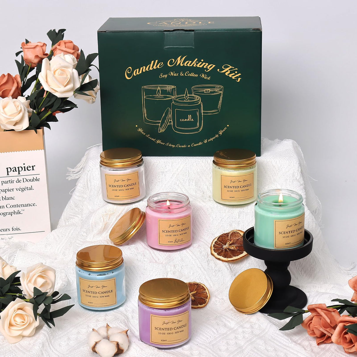 Aeraroma Candle Making Kit for Adults, Soy Candle Making Kit for Beginner - DIY Starter Candle Making Supplies with 900ml Candle Make Pouring Pot & Glass Jars, Perfect for Home Decorations Aeraroma