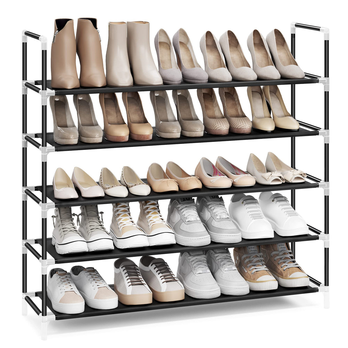 SONGMICS 5-Tier Shoe Rack, Shoe Storage for Hallway Closet, Slim and Space-Saving, Metal Frame, Non-Woven Fabric Shelves, Black ULSH55H SONGMICS
