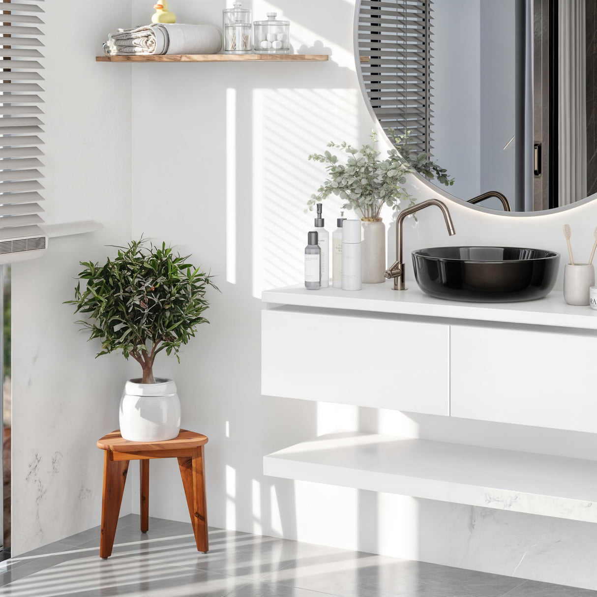 HOLANA 12" Corner Shower Foot Rest - Wooden Showers Stool Seat for Shaving Legs - Small Corner Shower Benches for Inside Shower - Waterproof Bath Step Stools Bench for Bathroom (Acacia Wood) HOLANA