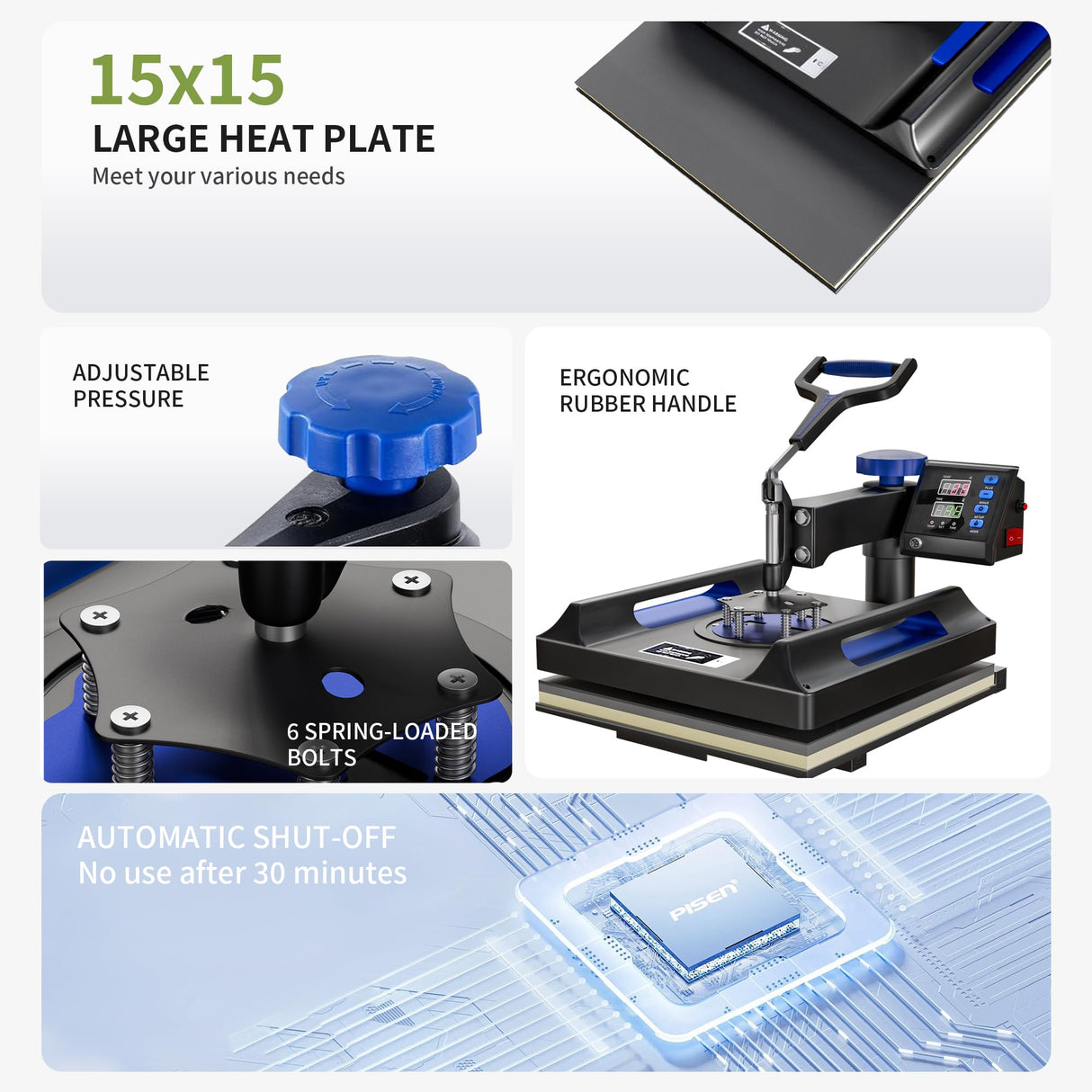 Pterying 8 in 1 Pro Heat Press Machine 15 × 15 Inch, Third Generation 360° Swing Away T Shirt Press Machine with Dual-Tube Heating, Sublimation Heat Press Machine for T Shirts Hat Cap Mug Plate Pterying