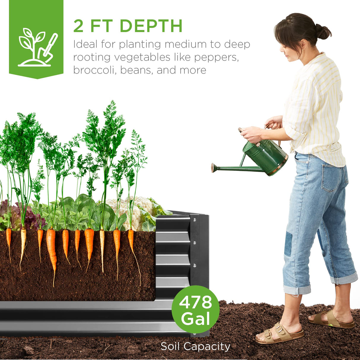Best Choice Products 8x4x2ft Outdoor Metal Raised Garden Bed, Deep Root Planter Box for Vegetables, Flowers, Herbs, and Succulents w/ 478 Gallon Capacity - Gray Best Choice Products