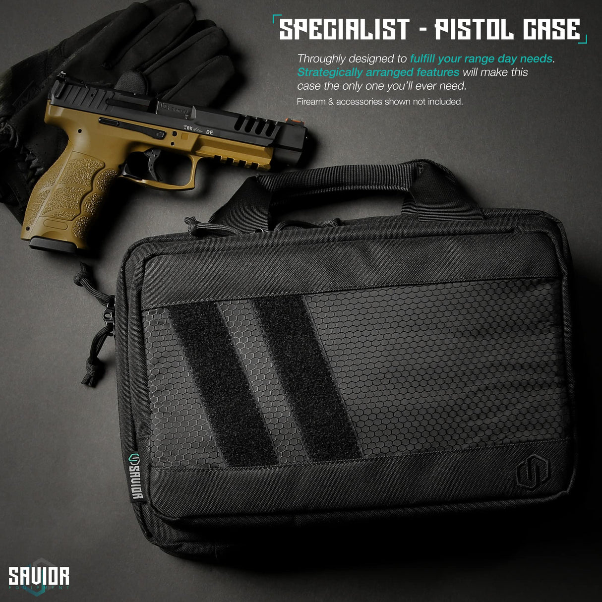 Savior Equipment Specialist Series Tactical Double Scoped Handgun Firearm Case Pistol Bag for Outdoor Hunting Shooting Range, Lockable Compartment, Additional Magazine Storage Slots Savior Equipment