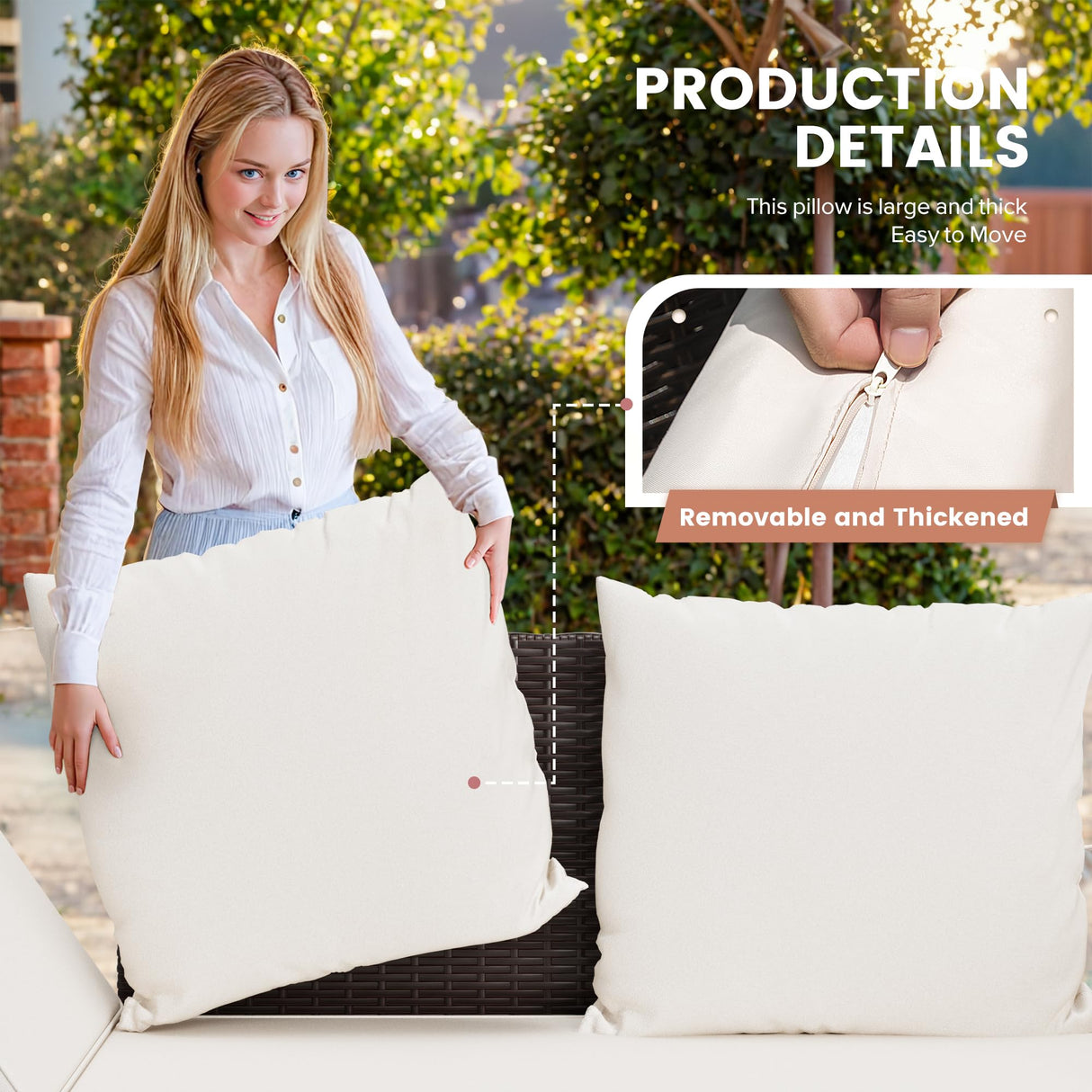 Flamaker Outdoor Convertible Sofa, Woven Rattan Patio Furniture Sunbed with Adjustable Armrests, Removable Cushions and Pillows for Patio, Porch, Pool (Brown Lounger & Beige Pillowcase) Flamaker