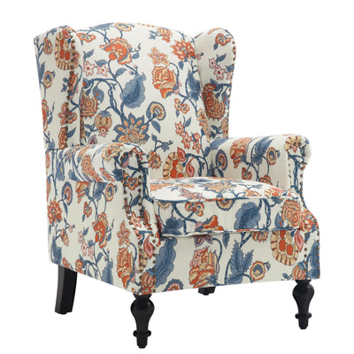 HOMYKA Accent Chair for Living Room, Modern Floral Accent Chair with Arms, Fabric Printed Wingback Armchair with Vintage Legs, Comfy Single Sofa Side Reading Chair for Bedroom (1, F06 Yellow)