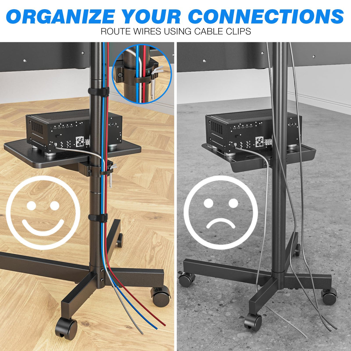 Rfiver Mobile TV Cart for 23-60 Inch LCD LED Flat Panel Curved Screen TVs up to 88 lbs, Height Adjustable Shelf Rolling Floor Stand with Wheels as a Movable Portable Stand, Max VESA 400x400mm Rfiver