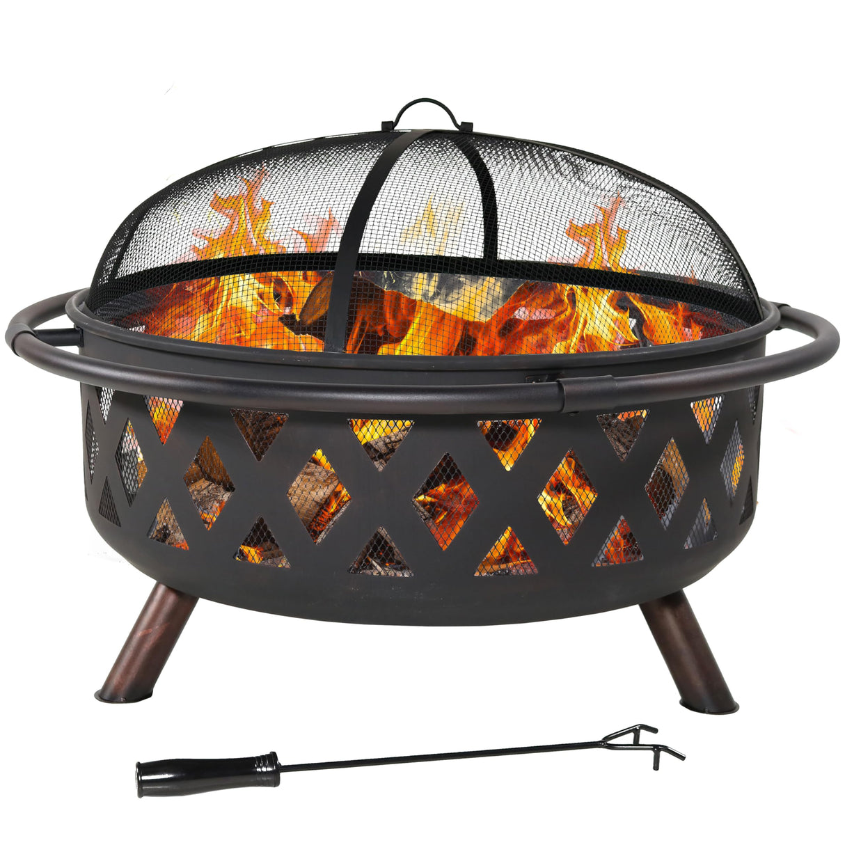 Sunnydaze Black Crossweave Outdoor Fire Pit - Wood-Burning Fire Pit for Outside with Spark Screen, Poker and Cover - 36-Inch Sunnydaze