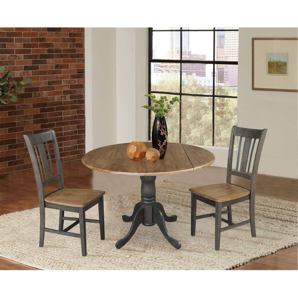 IC International Concepts Chairs Dining Table Set, Hickory/Washed Coal IC International Concepts